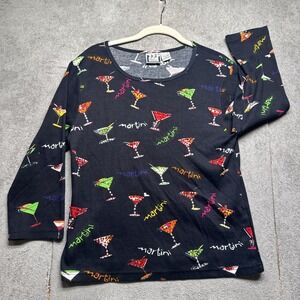 Vintage‎ Martini Cocktail Novelty Top 90s Party Women's Large Girls Night Vegas